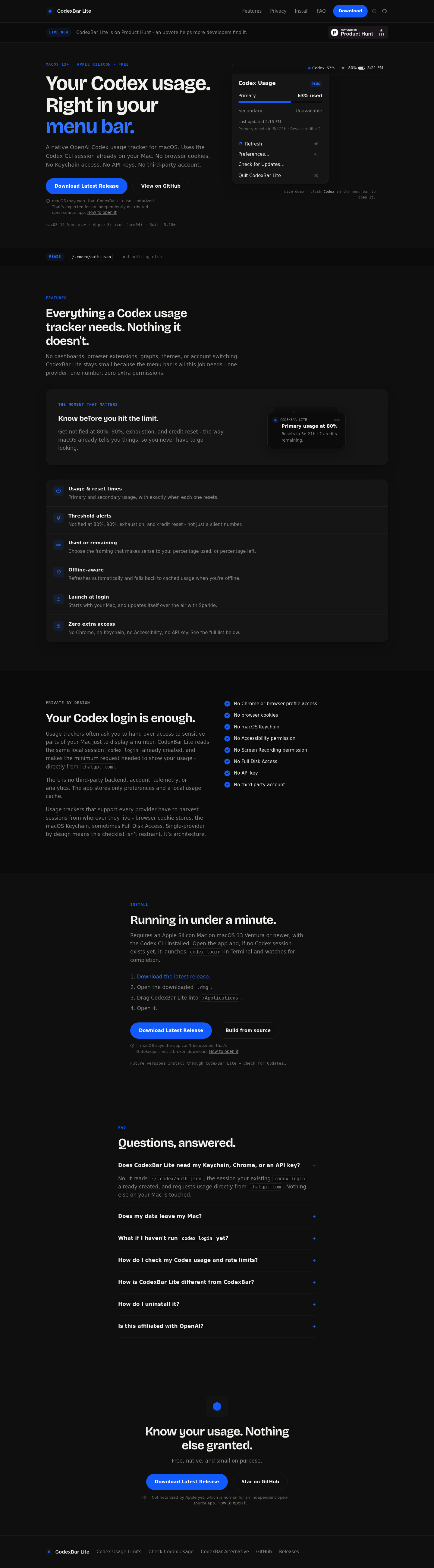 CodexBar Lite screenshot