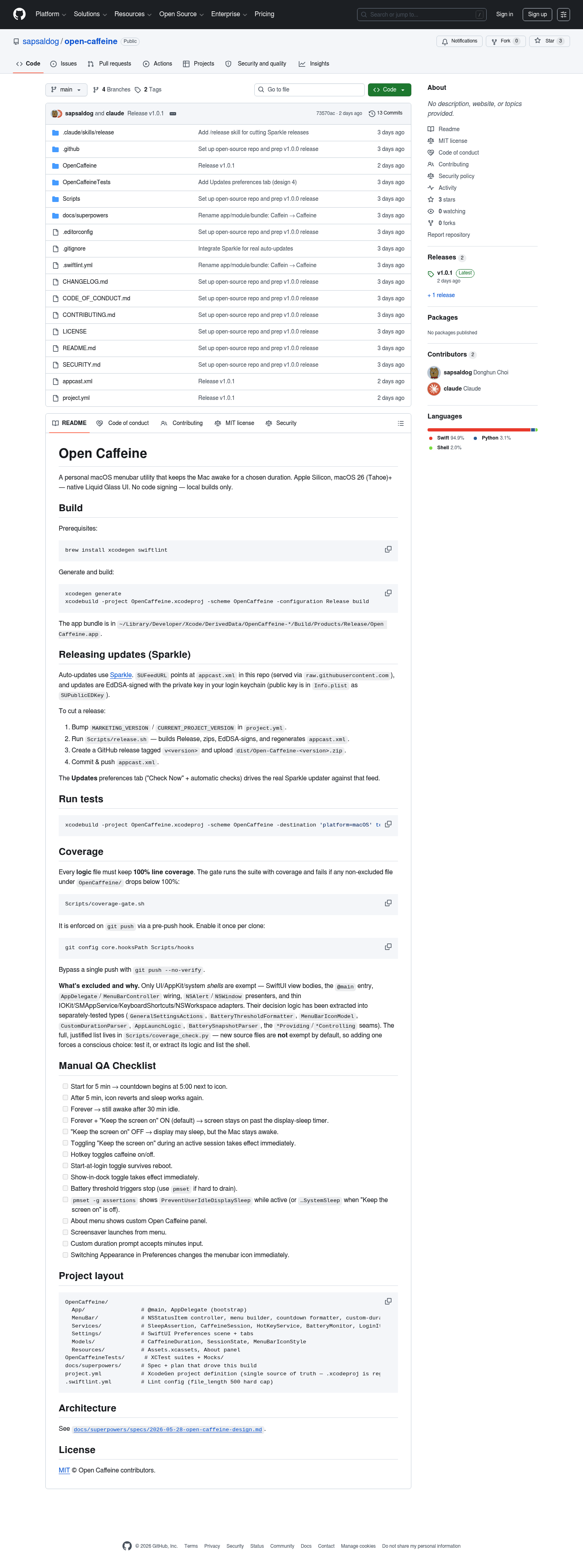 Open Caffeine screenshot