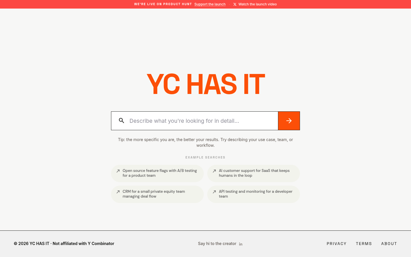 YC has it screenshot