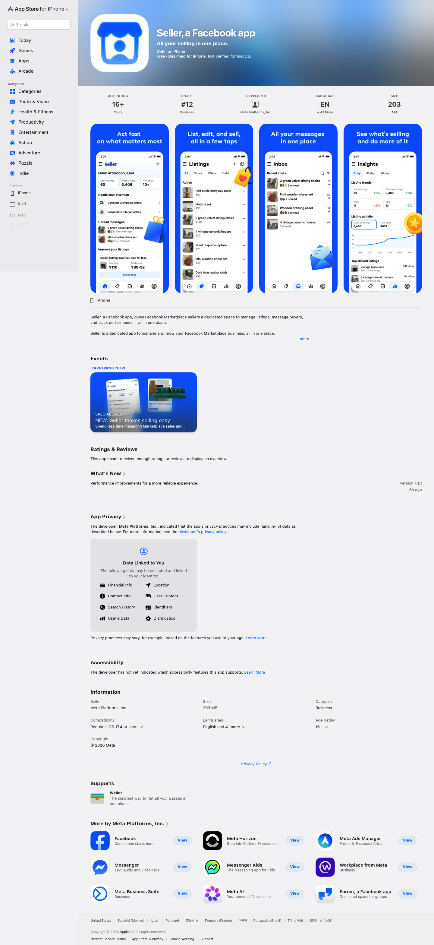 Seller by Facebook screenshot