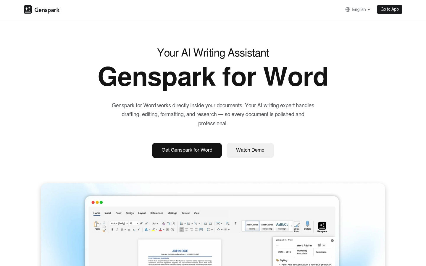 Genspark for Word screenshot