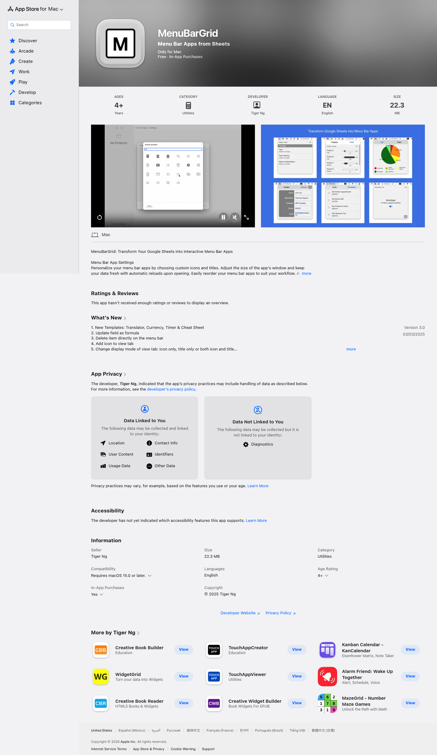 MenuBarGrid screenshot