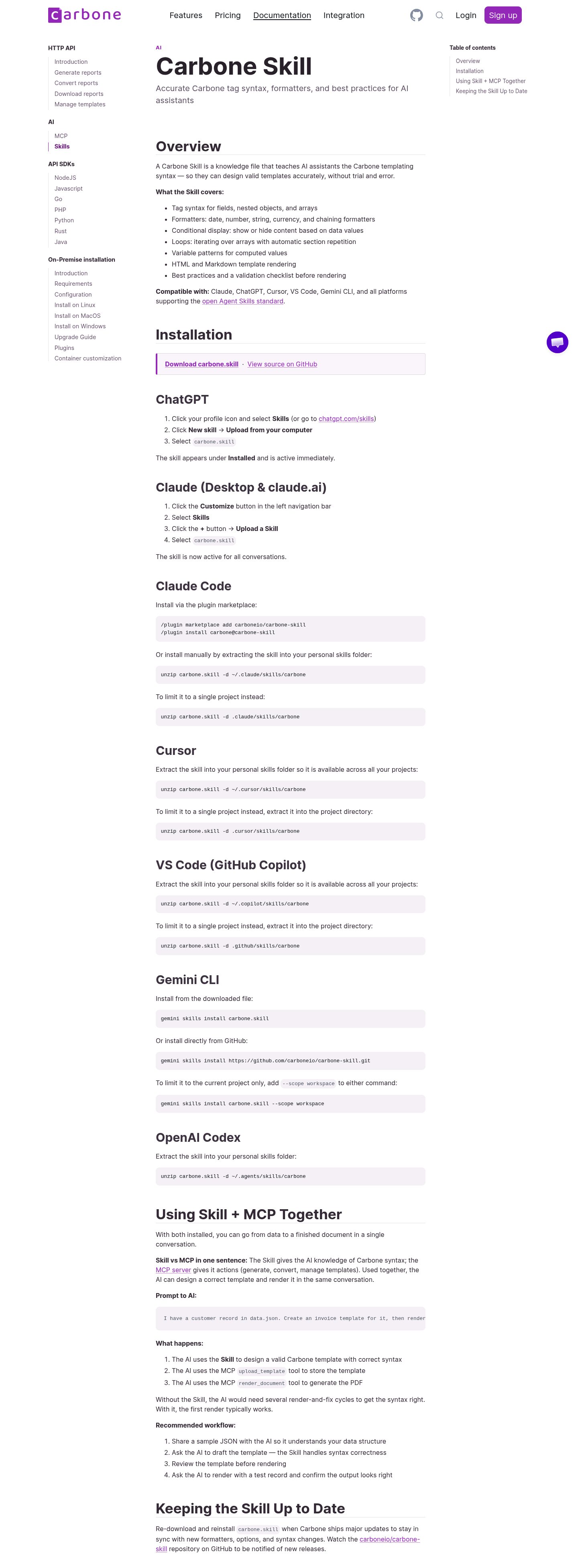 Carbone Skill for AI screenshot
