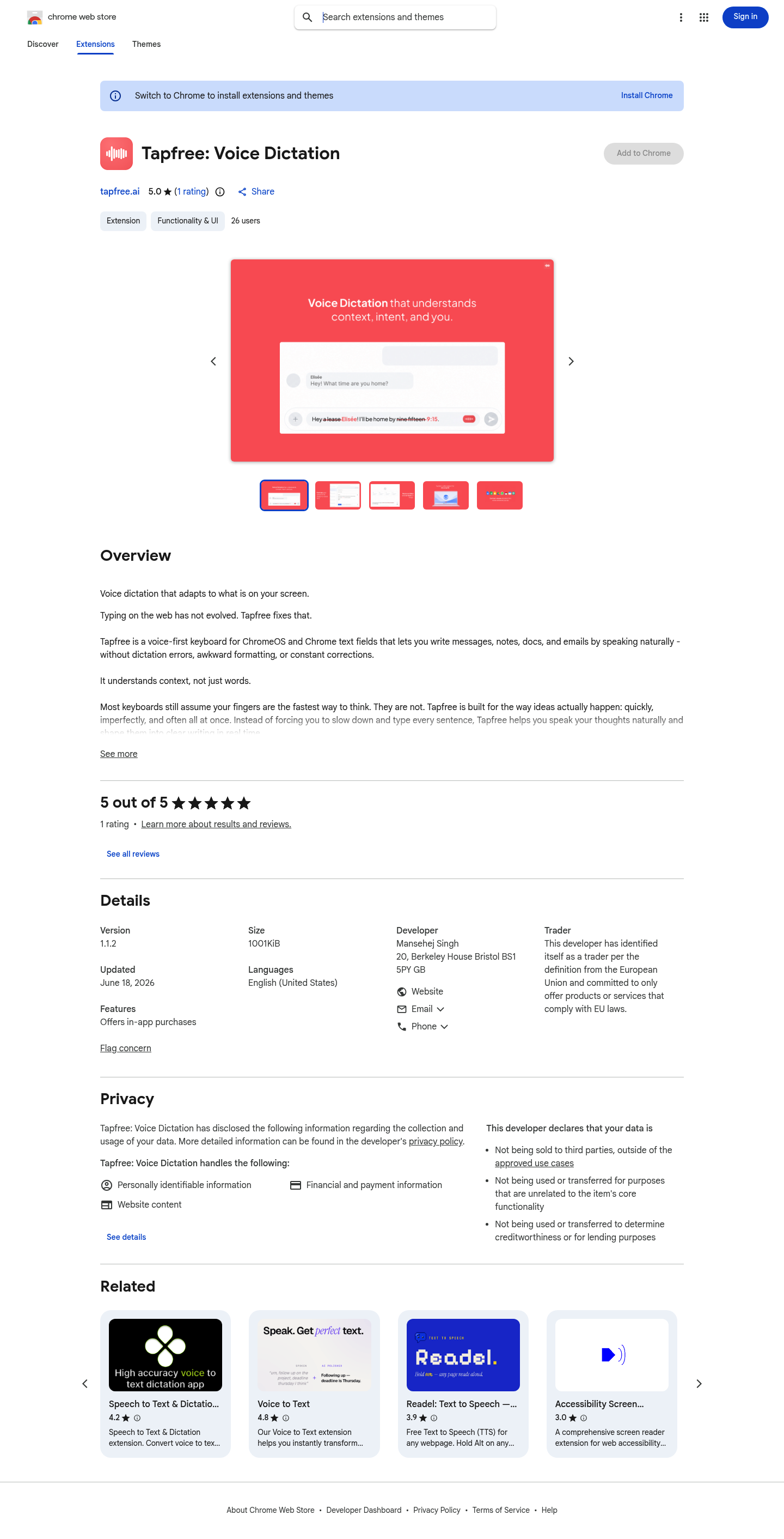 Tapfree for Chrome screenshot