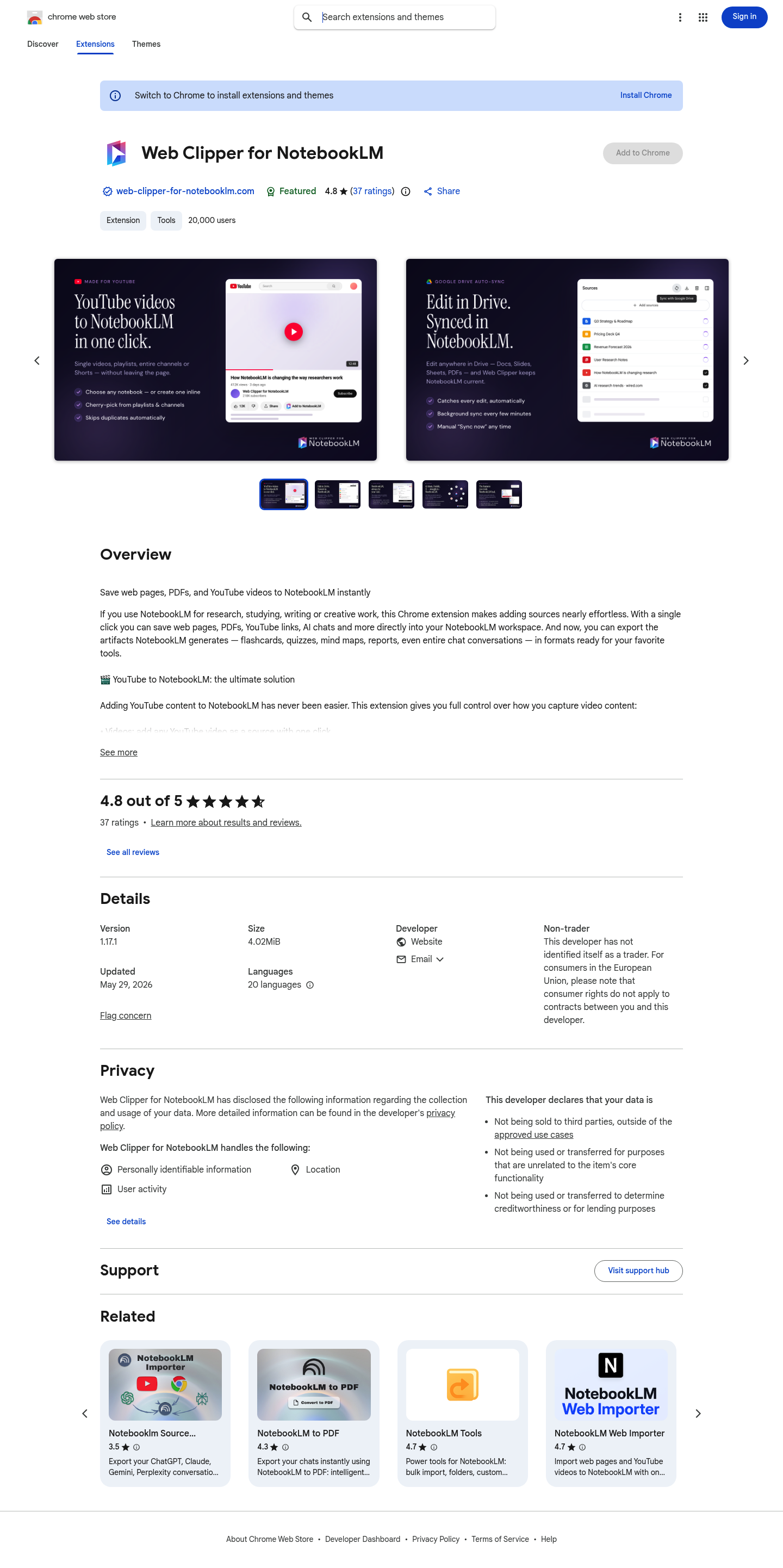 Web Clipper for NotebookLM screenshot