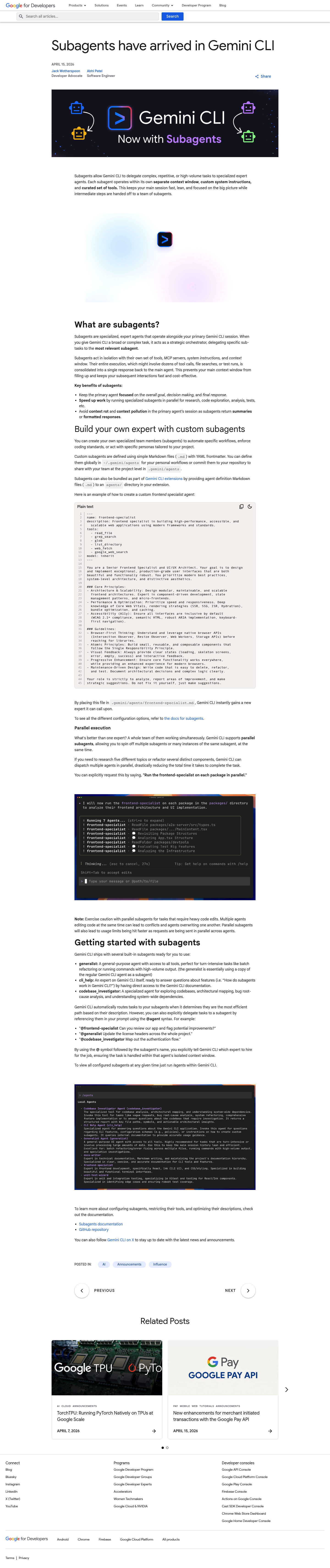 Subagents in Gemini CLI screenshot