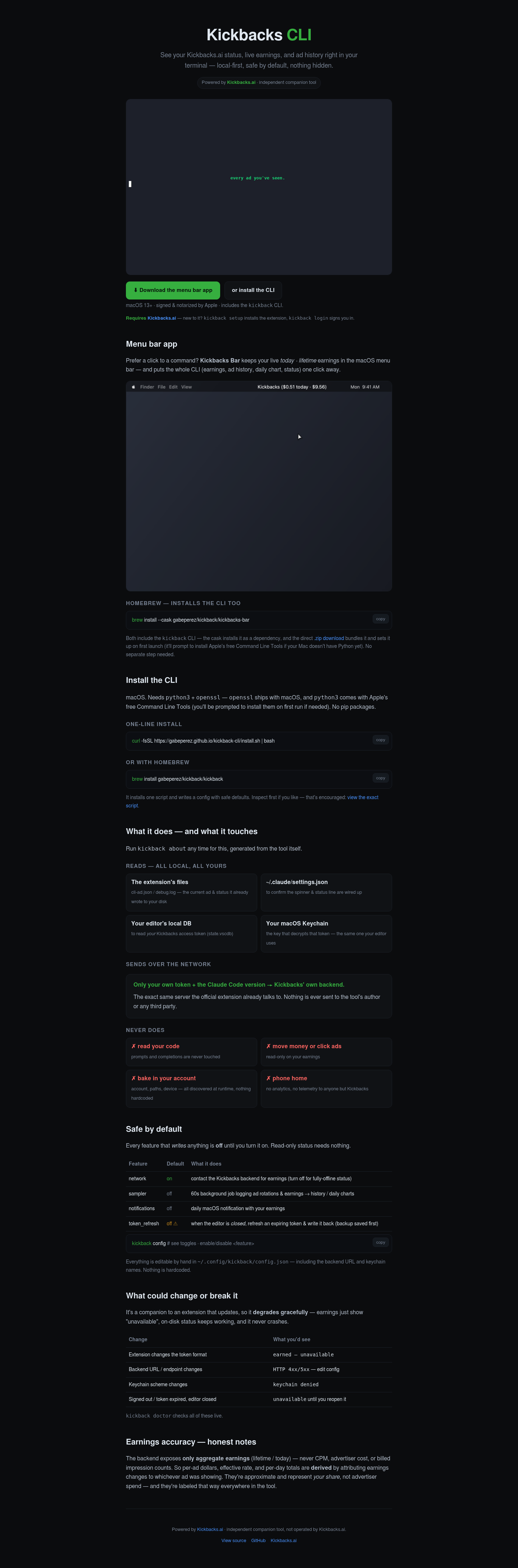Kickbacks CLI screenshot