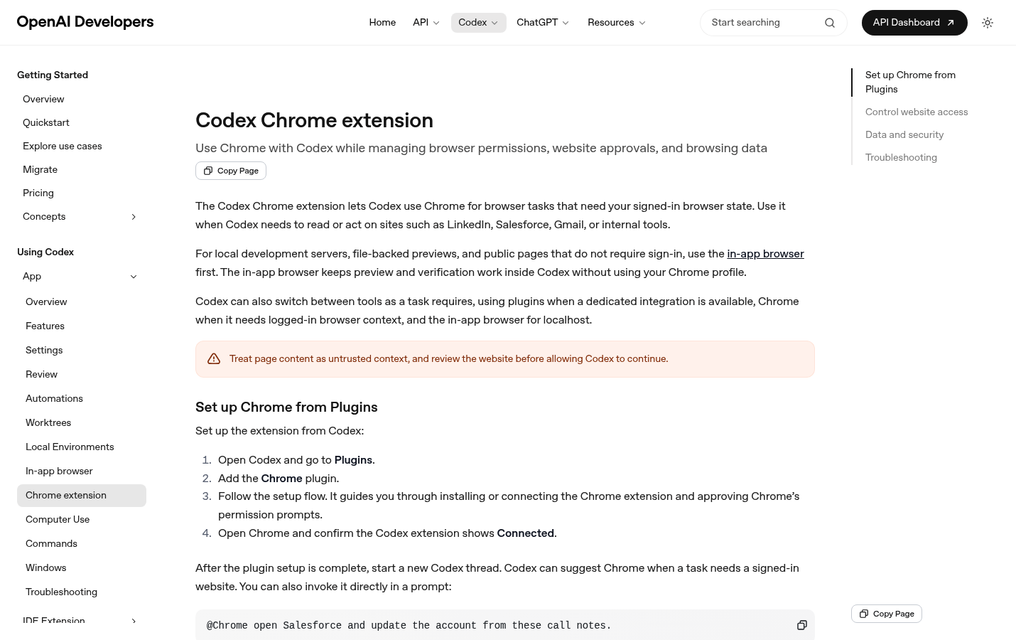 Codex in Chrome screenshot
