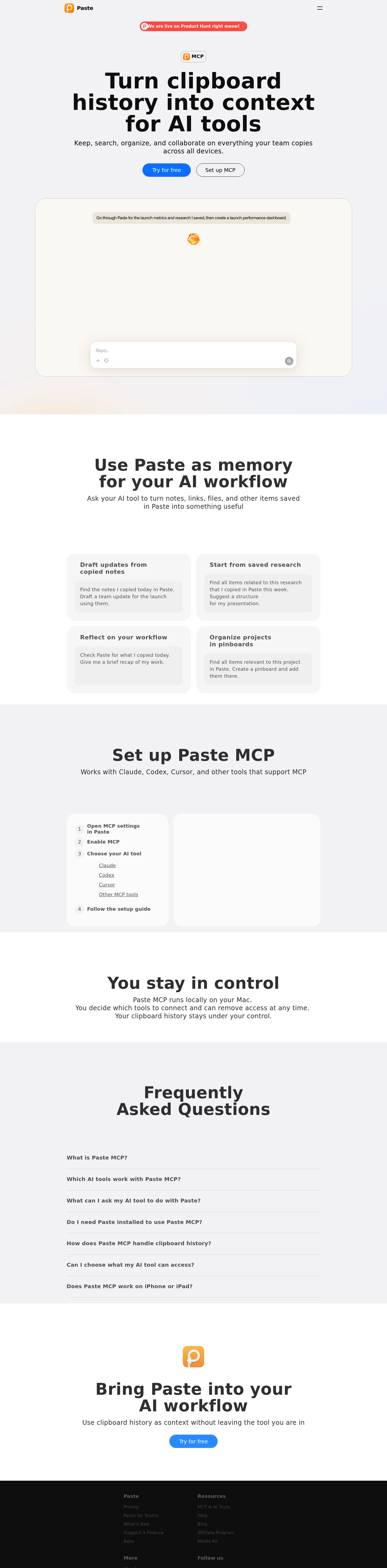 Paste MCP & AI Tools screenshot