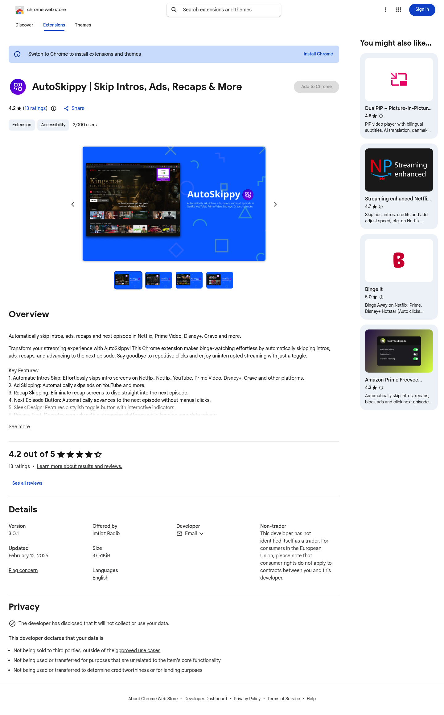 AutoSkippy for Chrome screenshot