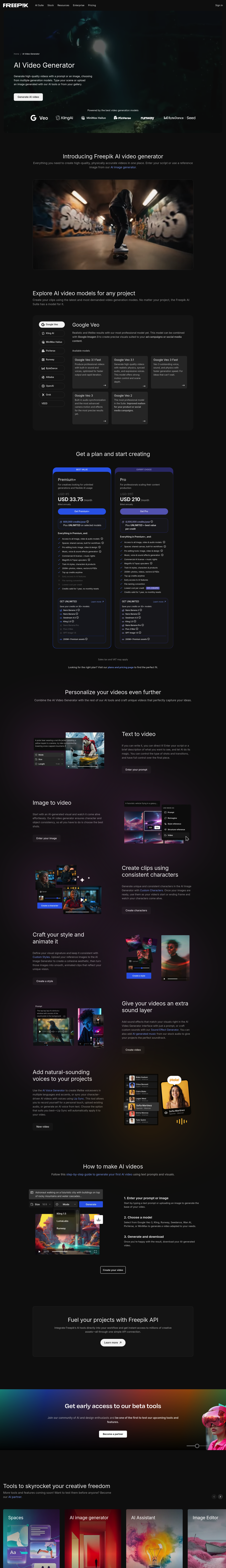 Freepik AI video generator screenshot
