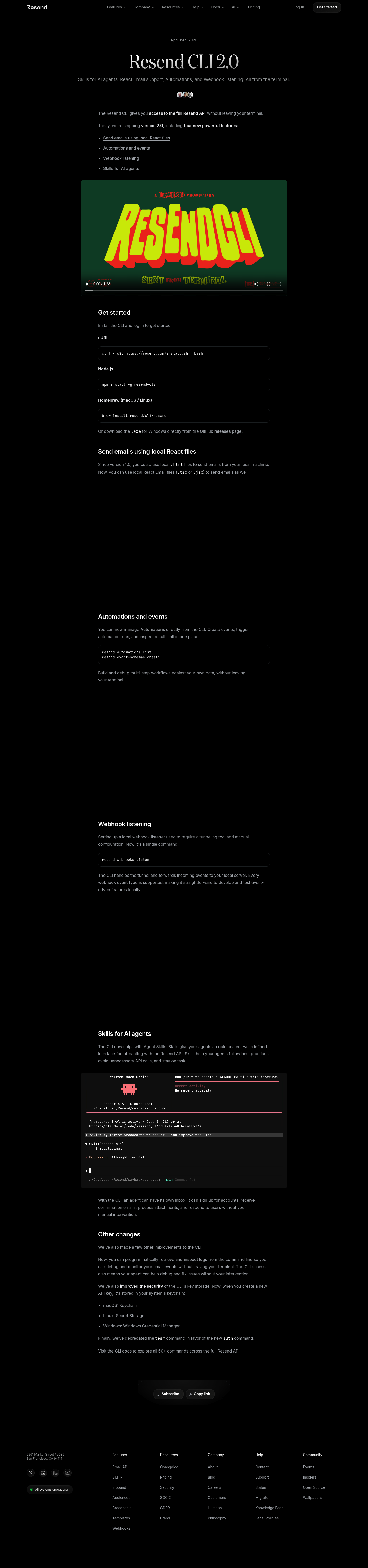 Resend CLI 2.0 screenshot
