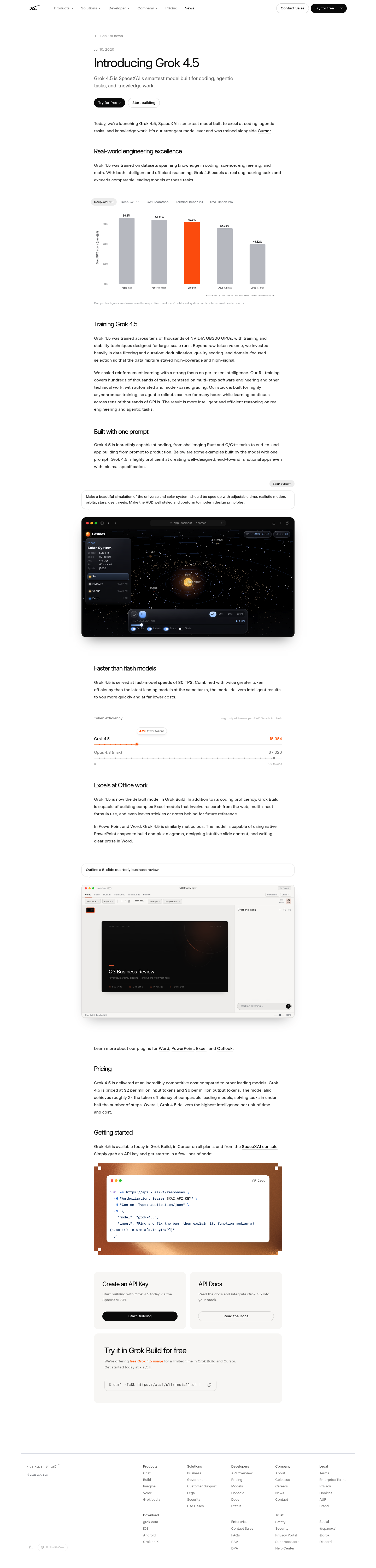 Grok 4.5 screenshot