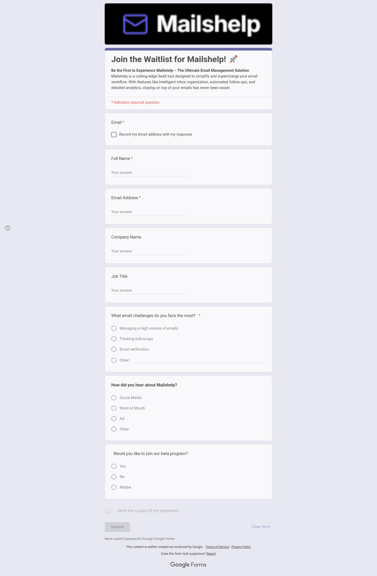 Mailshelp screenshot